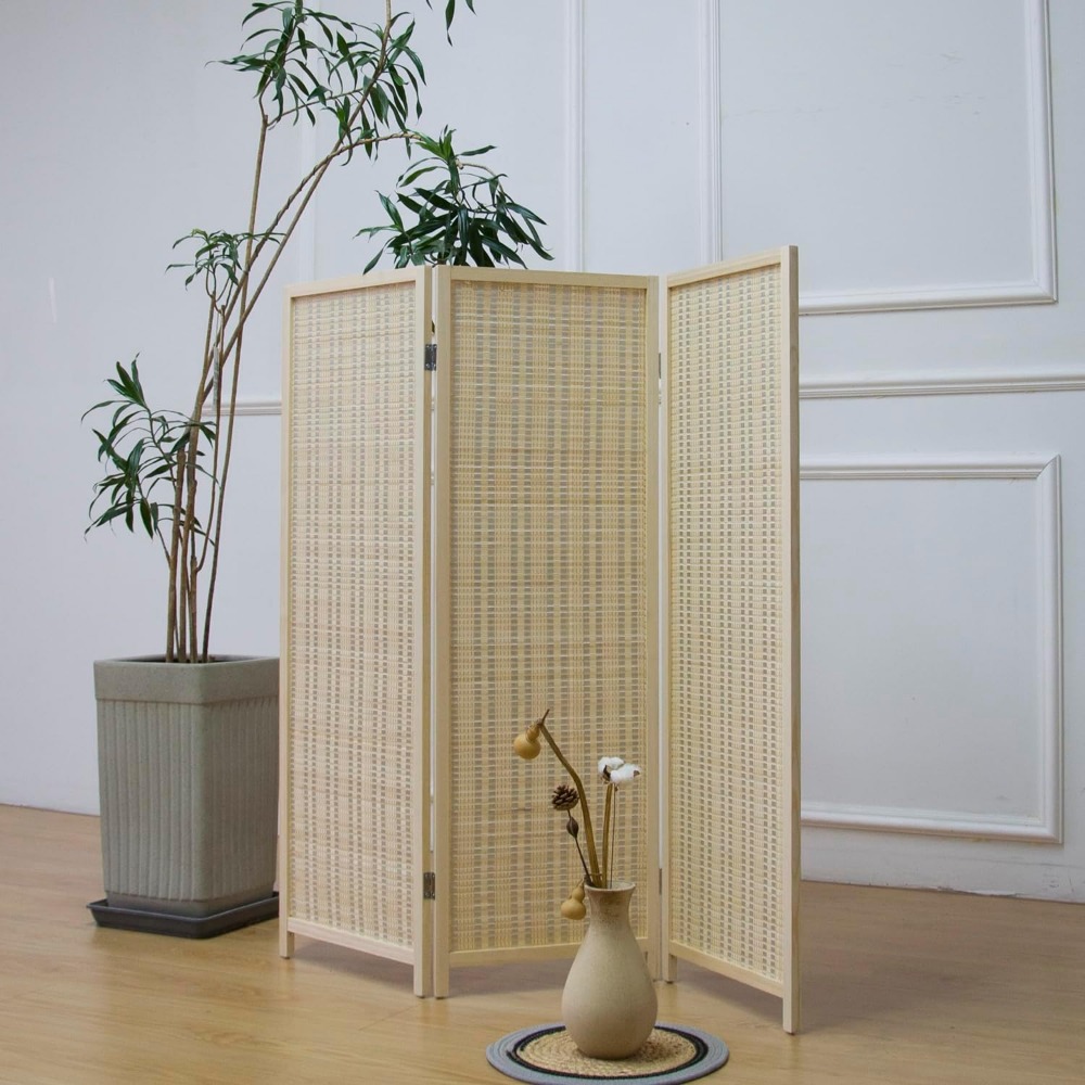 Partition Screen Divider - 3단 짧은 룸 디바이더 스크린, 베이지색