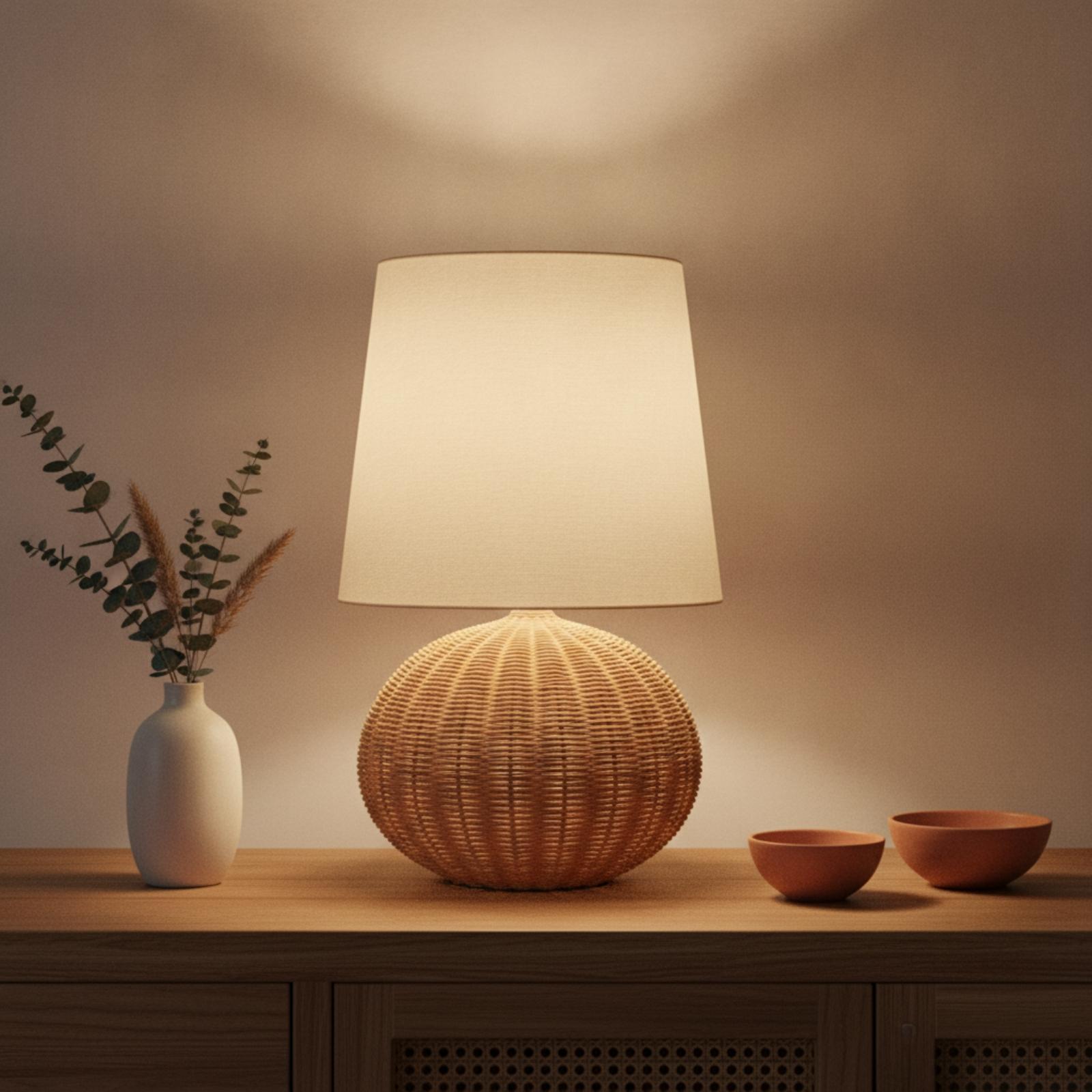 침실 및 거실용 침대 옆 램프, 라탄 베이스 패브릭 갓 - Desk Lamp 리뷰 및 가격