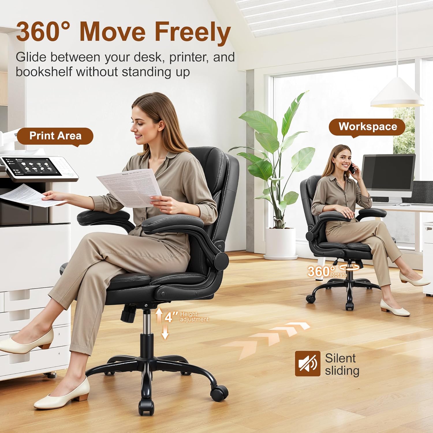 이중 쿠션, 접이식 팔걸이, 작은 공간을 위한 목받침대 - Office Chair 리뷰 및 가격