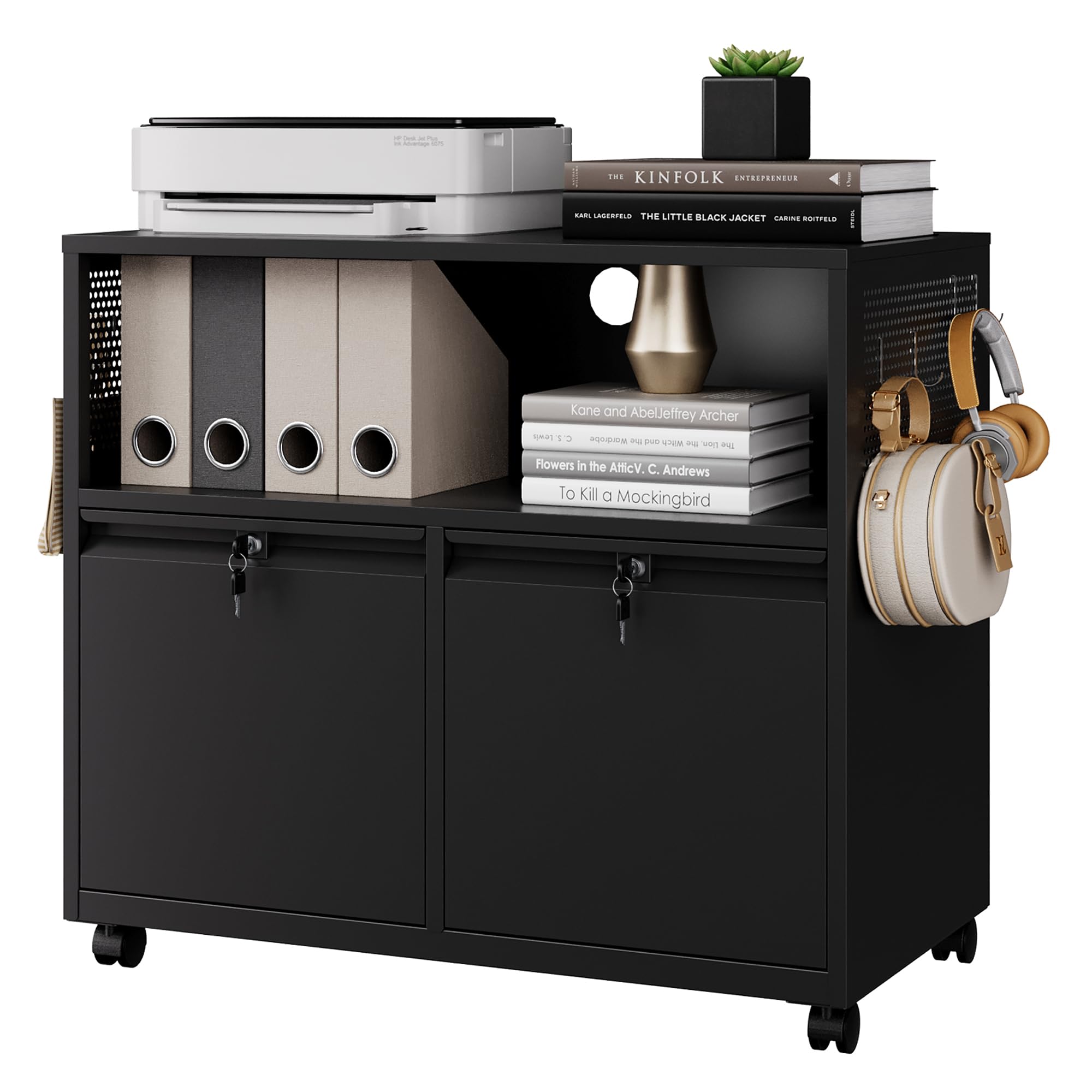 잠금장치가 있는 이동식 2단 서랍형 파일 캐비닛, 가정 - Printer Stand 리뷰 및 가격