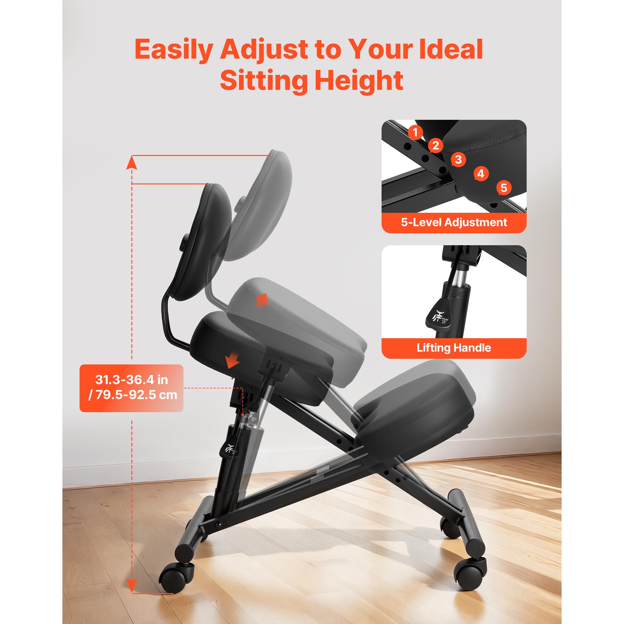 인체공학적 디자인의 등받이와 바퀴가 달린 무릎 의자,  - Office Stool 리뷰 및 가격