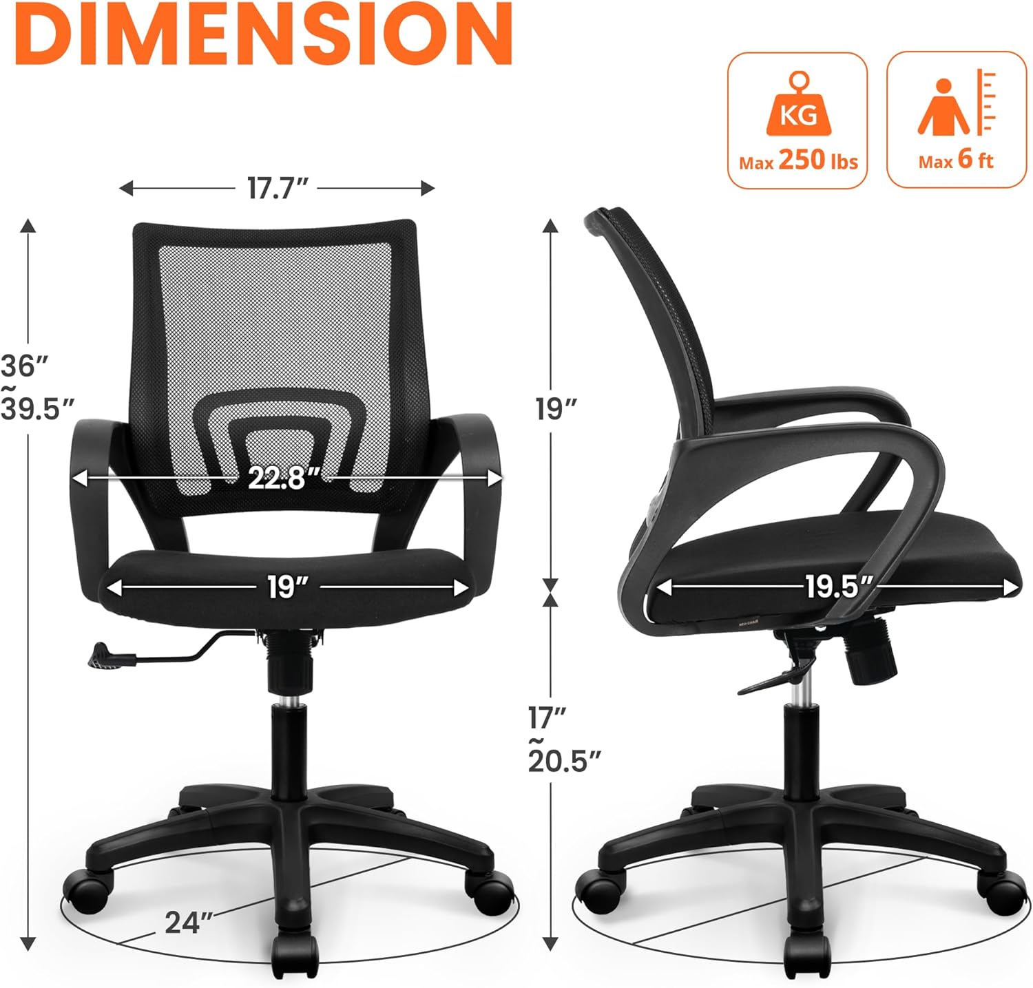 인체공학적 메쉬 사무용 의자, 요추 지지대, 높이 조절 - Office Chair 리뷰 및 가격